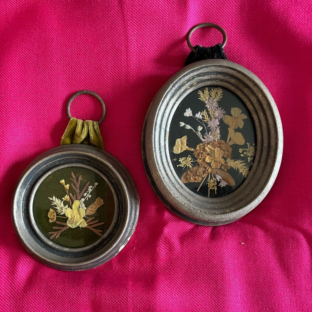 Pair of framed vintage dried flowers
